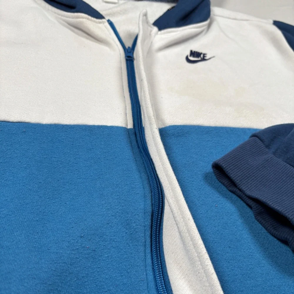 VTG Nike Full Zip Hoodie Mens 3XL Blue White Colorblock Athletic Sweatshirt